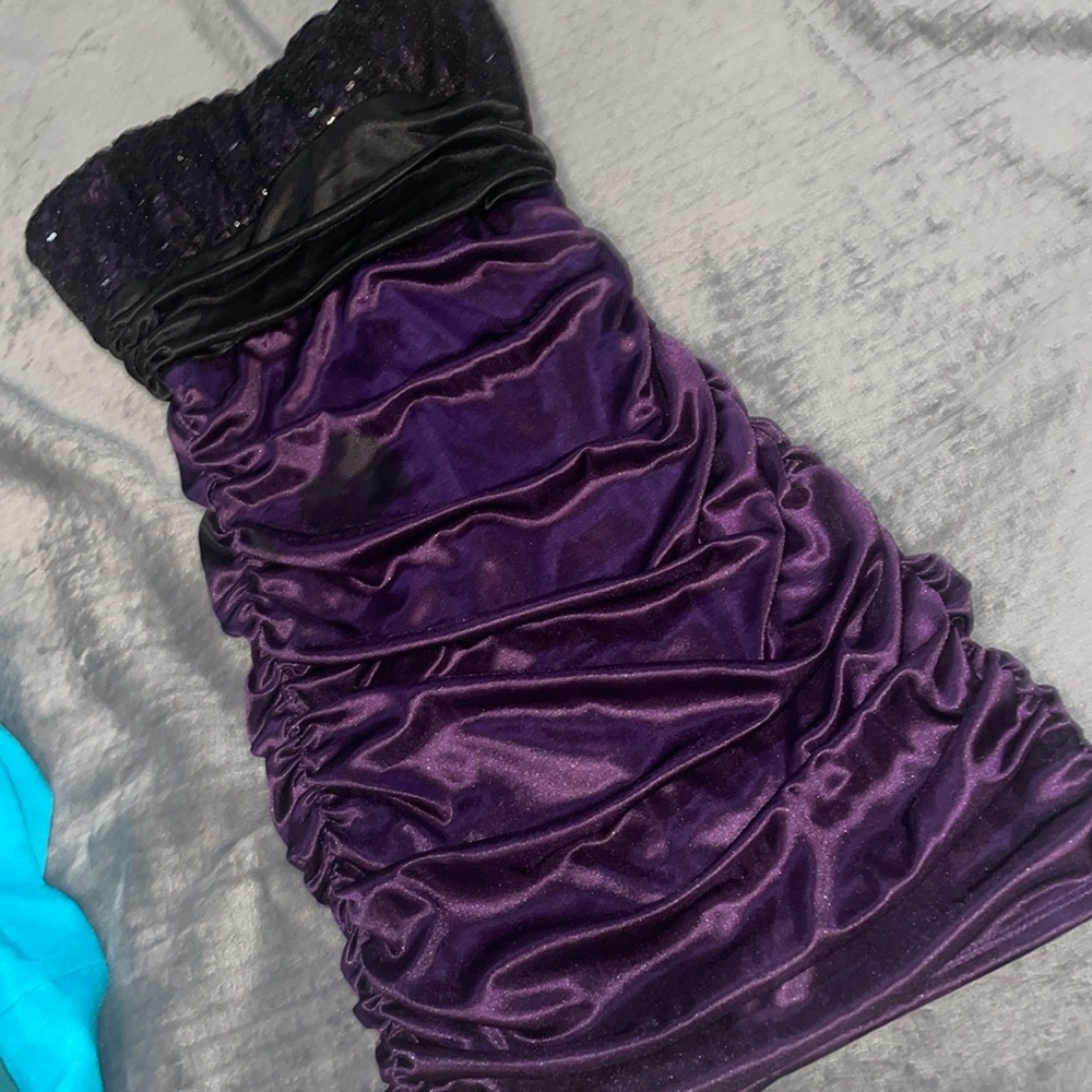 Purple strapless bodycon dress
